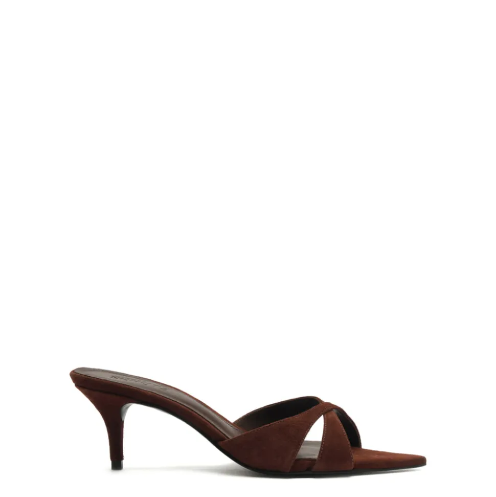 Hilda Leaf Mule Suede Sandal in Root Brown