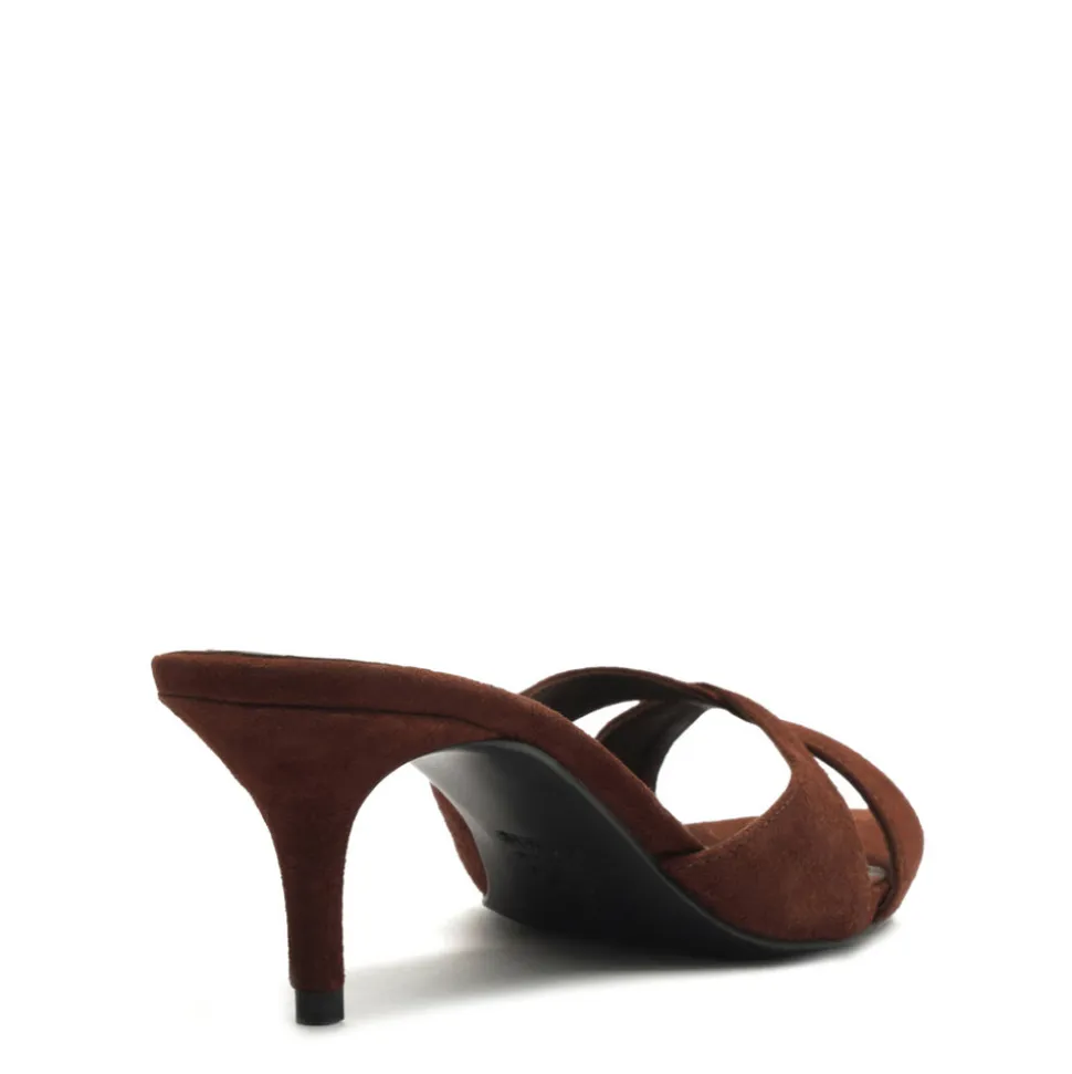 Hilda Leaf Mule Suede Sandal in Root Brown