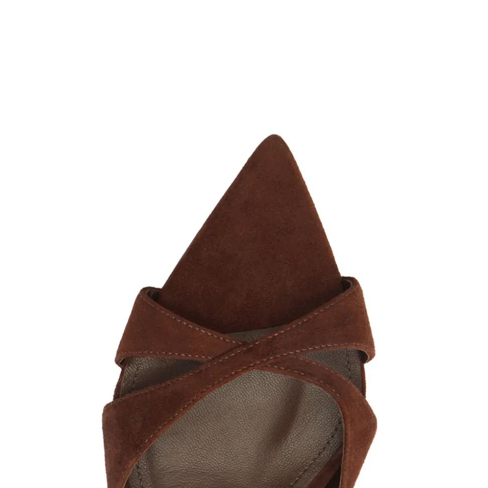 Hilda Leaf Mule Suede Sandal in Root Brown