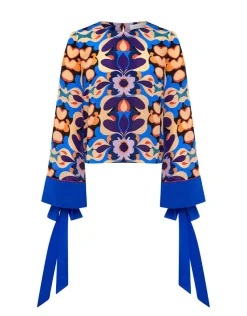 Honey Crepe Top in Seventies Blue