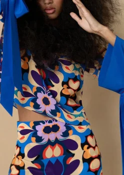Honey Crepe Top in Seventies Blue
