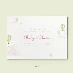 Hot Air Balloons Birth Announcement without Photo, Set of 50