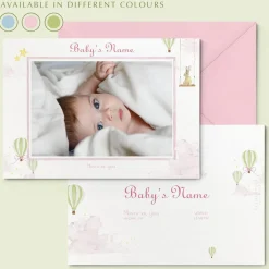 Hot Air Balloons Birth Announcement with Photo, Set of 50