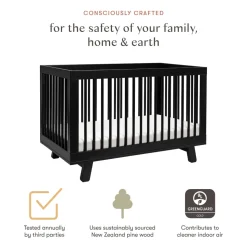 Hudson 3-in-1 Convertible Crib with Toddler Bed Conversion Kit in Black