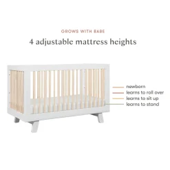 Hudson 3-in-1 Convertible Crib with Toddler Bed Conversion Kit in White & Washed Natural