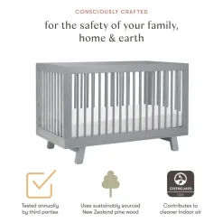 Hudson 3-in-1 Convertible Crib with Toddler Bed Conversion Kit in Grey