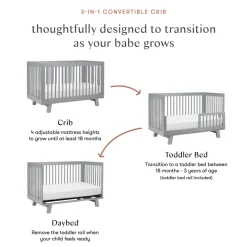 Hudson 3-in-1 Convertible Crib with Toddler Bed Conversion Kit in Grey
