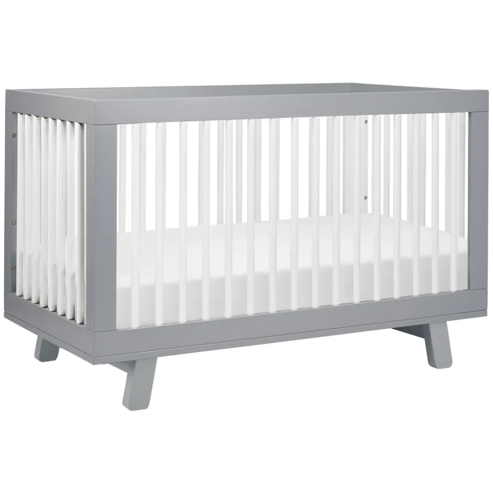 Hudson 3-in-1 Convertible Crib with Toddler Bed Conversion Kit in Grey & White