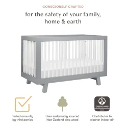 Hudson 3-in-1 Convertible Crib with Toddler Bed Conversion Kit in Grey & White