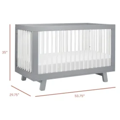 Hudson 3-in-1 Convertible Crib with Toddler Bed Conversion Kit in Grey & White