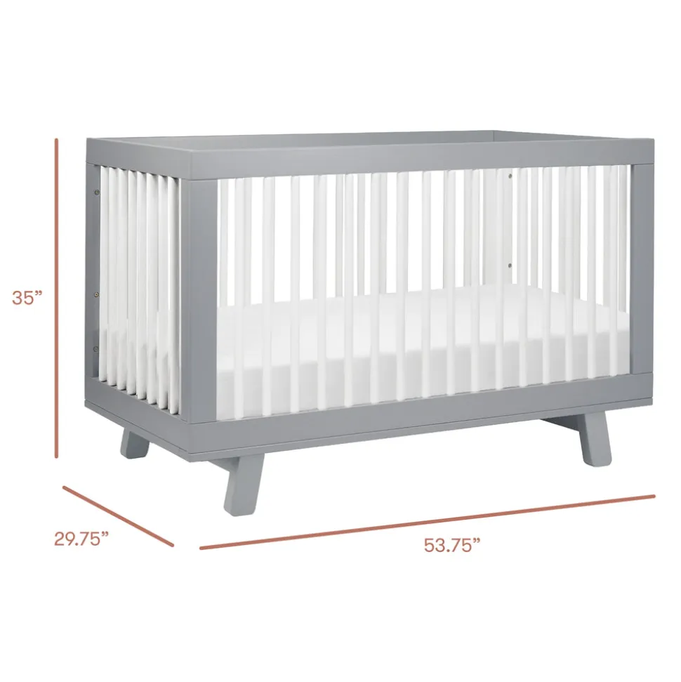 Hudson 3-in-1 Convertible Crib with Toddler Bed Conversion Kit in Grey & White
