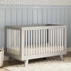Hudson 3-in-1 Convertible Crib with Toddler Bed Conversion Kit in Grey & White