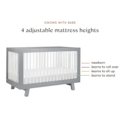 Hudson 3-in-1 Convertible Crib with Toddler Bed Conversion Kit in Grey & White