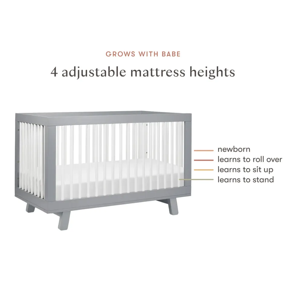 Hudson 3-in-1 Convertible Crib with Toddler Bed Conversion Kit in Grey & White