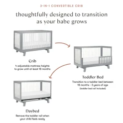 Hudson 3-in-1 Convertible Crib with Toddler Bed Conversion Kit in Grey & White