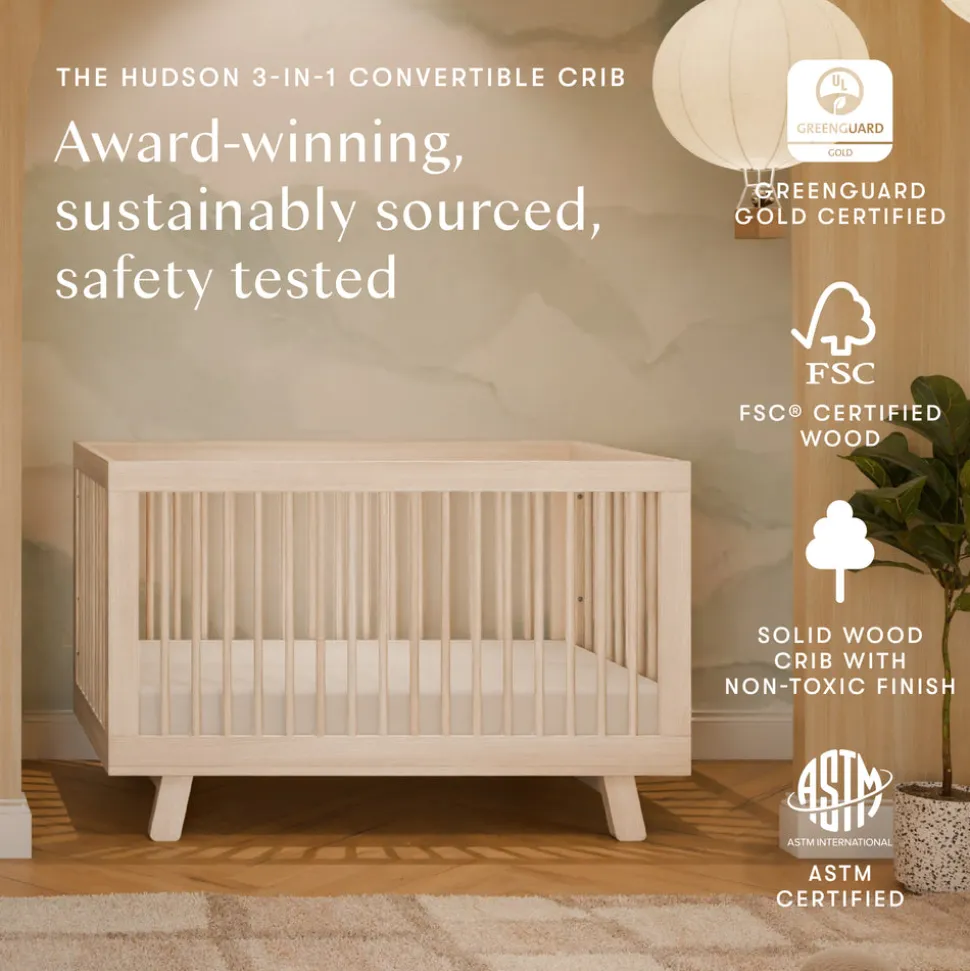 Hudson 3-in-1 Convertible Crib with Toddler Bed Conversion Kit in Washed Natural