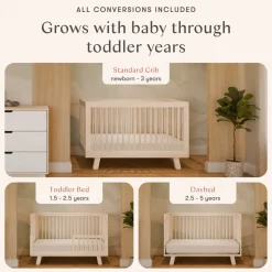 Hudson 3-in-1 Convertible Crib with Toddler Bed Conversion Kit in Washed Natural