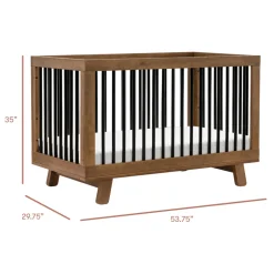 Hudson 3-in-1 Convertible Crib with Toddler Bed Conversion Kit in Natural Walnut&Black