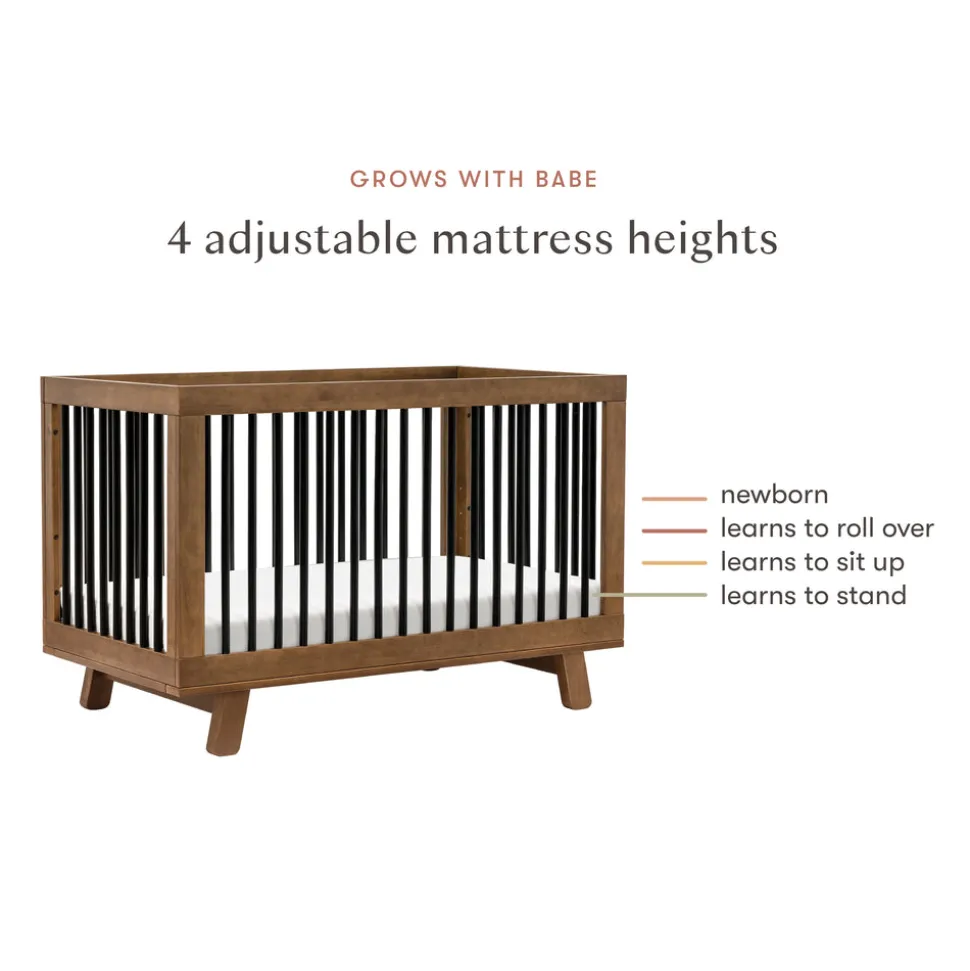 Hudson 3-in-1 Convertible Crib with Toddler Bed Conversion Kit in Natural Walnut&Black