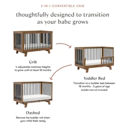 Hudson 3-in-1 Convertible Crib with Toddler Bed Conversion Kit in Natural Walnut&Black