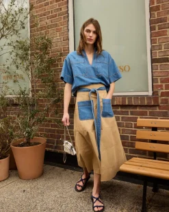 Hudson Skirt in Dark Khaki & Medium Indigo