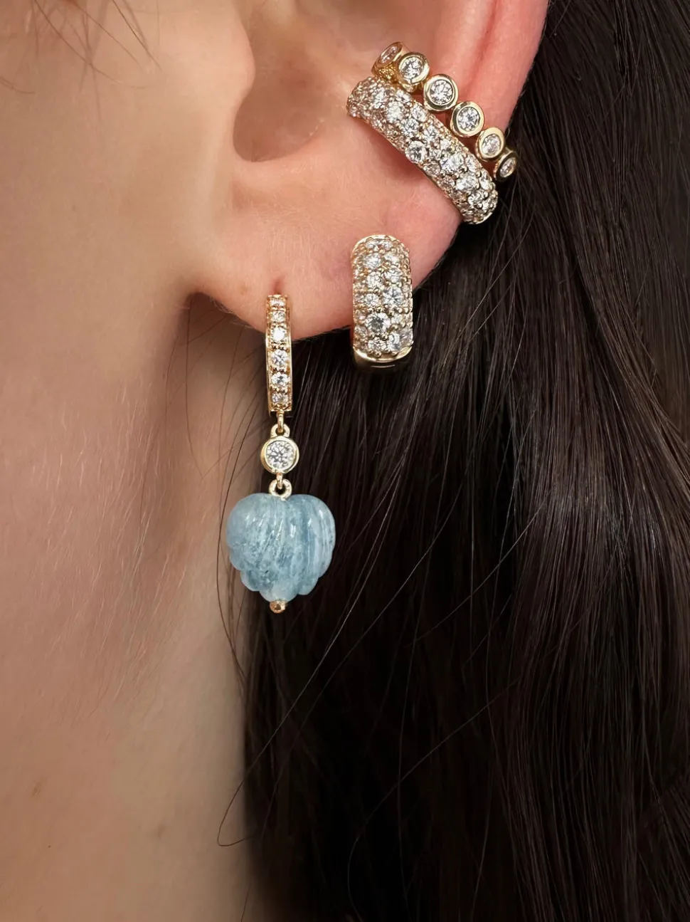 Huggie Hoops in Aquamarine