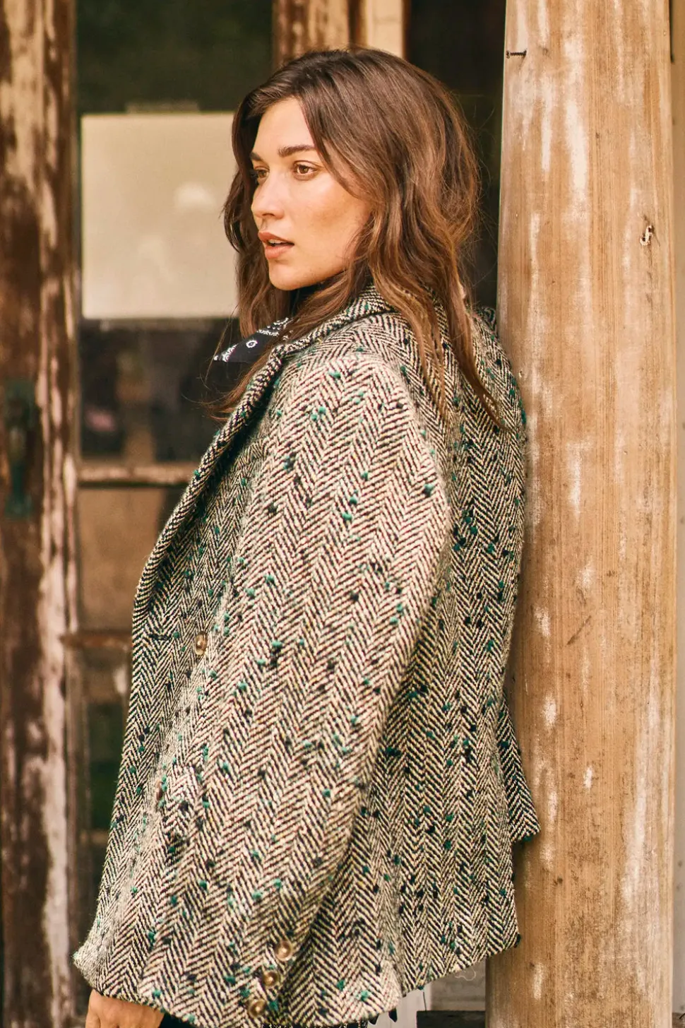 Huntley Half Coat in Mixed Herringbone