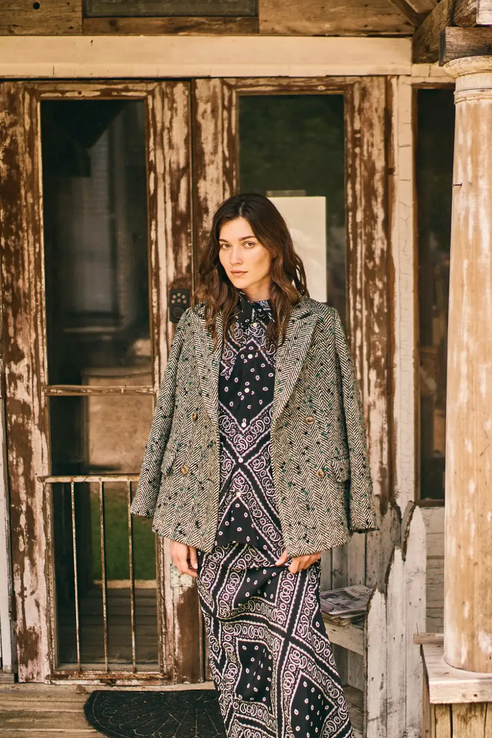 Huntley Half Coat in Mixed Herringbone