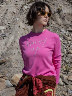 Hurry Up/Slow Down Crewneck in Magenta