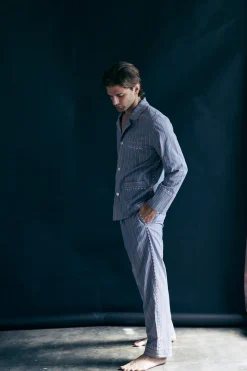 Hyperion Men's Pajama Top in Red Grey Stripe