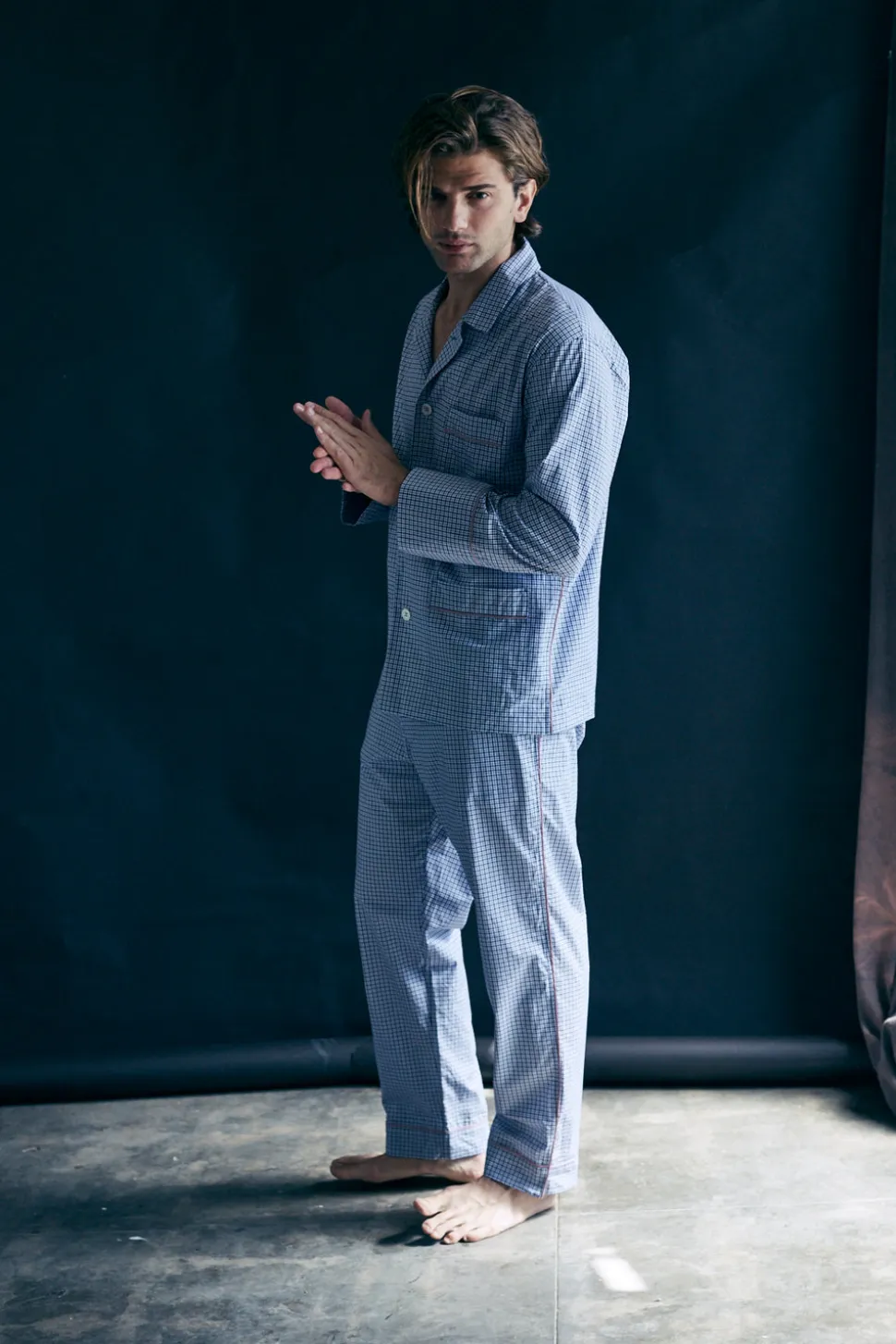 Hyperion Men's Pajama Top in Blue Check