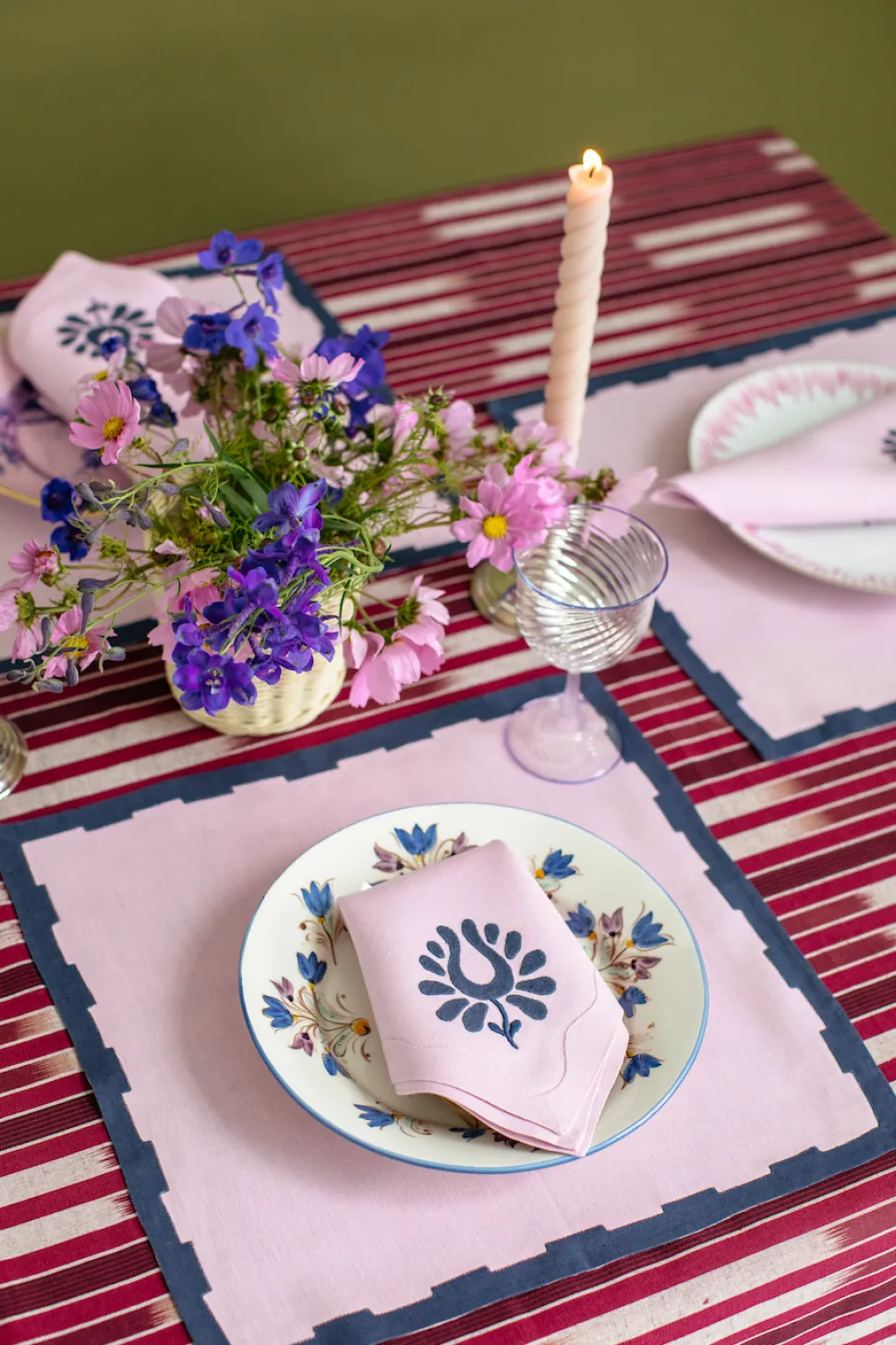 Indian Tulip Dinner Napkins in Lilac and Navy, Set of 2