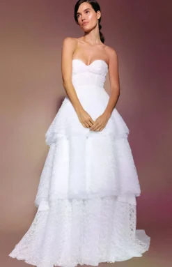 Iris Gown in White Bubble Organza