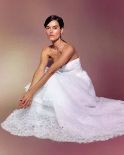 Iris Gown in White Bubble Organza