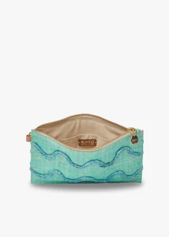 Irma Straw Pouch Wristlet Bag in Green