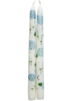 Ivory Evening Hydrangeas Hand-Painted Taper Candles, Set of Two