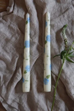 Ivory Evening Hydrangeas Hand-Painted Taper Candles, Set of Two