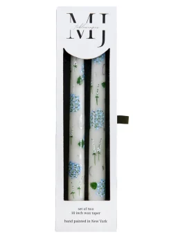 Ivory Evening Hydrangeas Hand-Painted Taper Candles, Set of Two