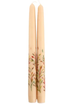 Ivory Fall Leaves Taper Candles, Set of 2