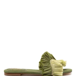 Ivy Fringe Flat in Seaweed Raffia