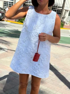Jacquard Swing Swing Dress in All White