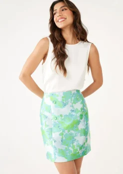 Jessica Skirt Green Abstract Brocade