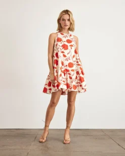 Jessie Dress in Cream & Tomato