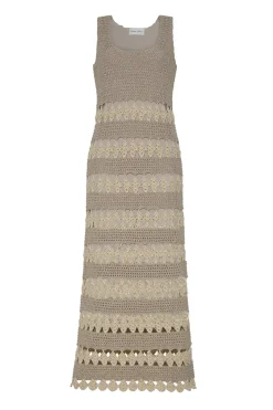 Joan Dress in Metallic Ivory Crochet
