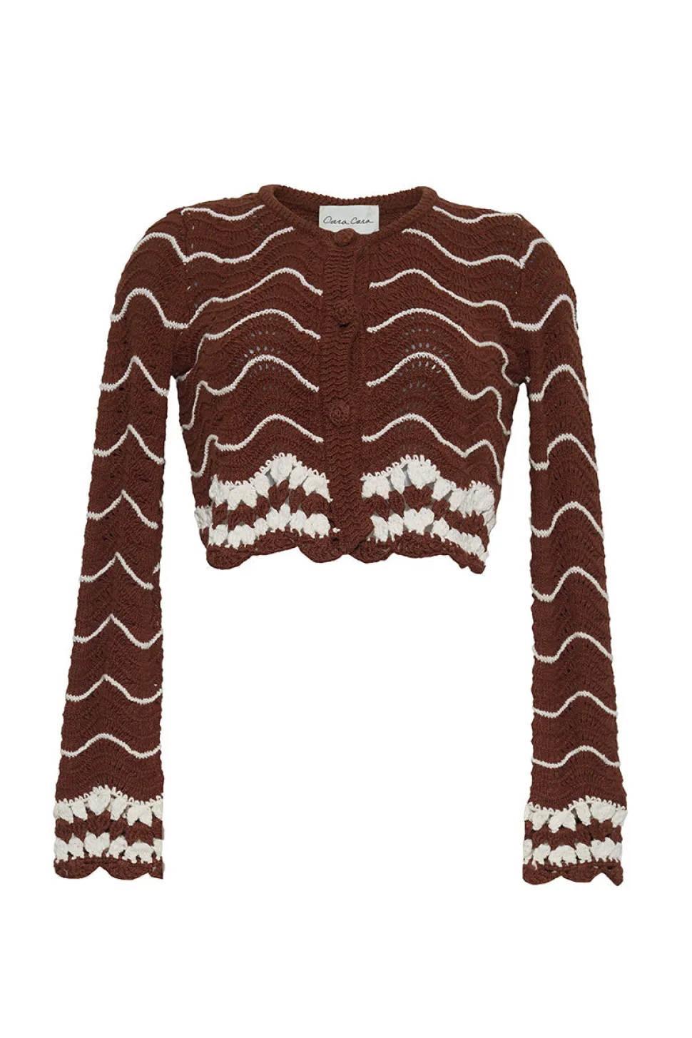Jolene Cardigan in Brown Ivory Wave Crochet