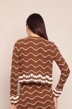 Jolene Cardigan in Brown Ivory Wave Crochet