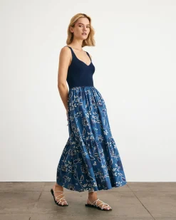 Josephina Dress in Maritime Blue, French Blue, & Cream