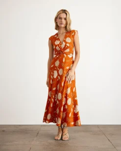 Julia Dress in Tomato, Cream, & Mocha