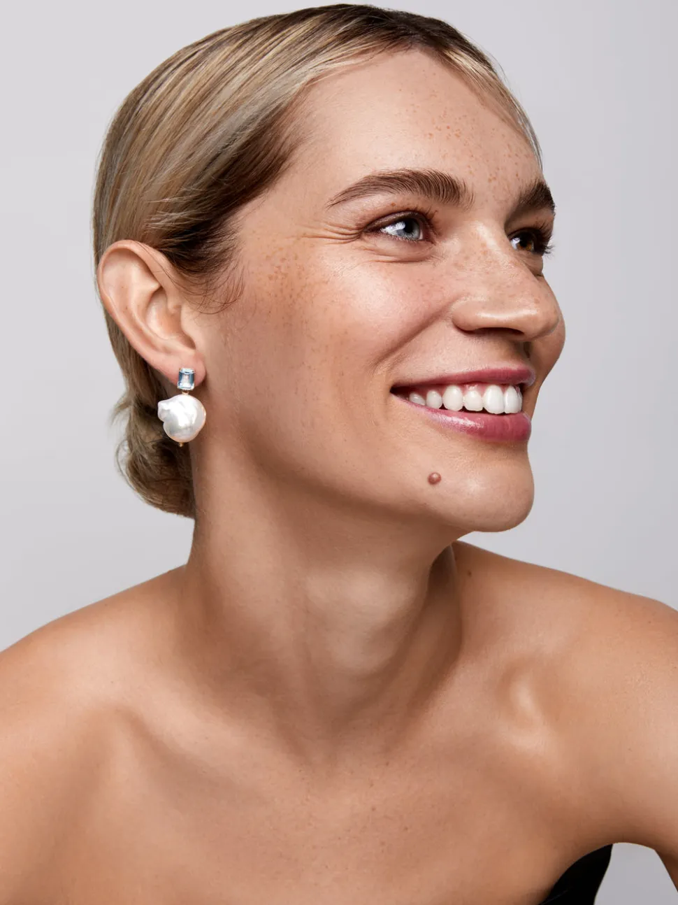 14K Blue Topaz and Baroque Pearl Drop Earrings