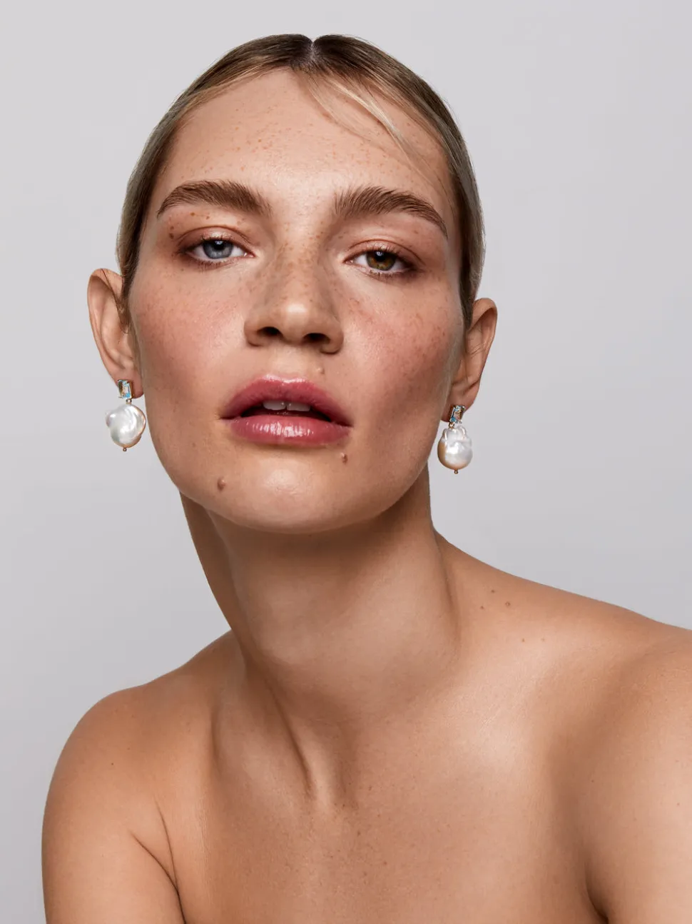 14K Blue Topaz and Baroque Pearl Drop Earrings